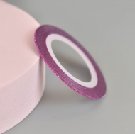 Лента для дизайна розовая тонкая с блестками 1мм  NIT7